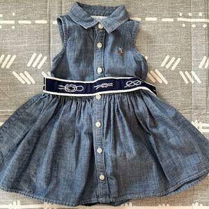 Ralph Lauren Sleeveless Button Front Collar Chambray Denim ShirtDress with belt.